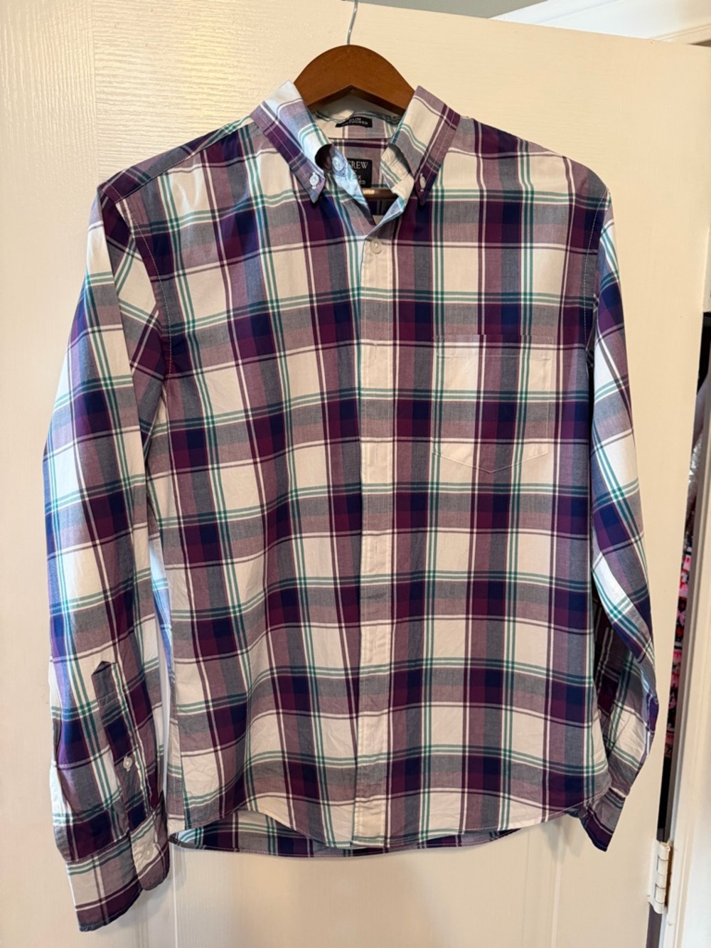 J. Crew Purple and White Plaid Button-Down Shirt